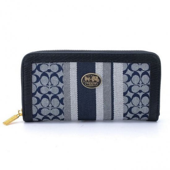 Coach Legacy Accordion Zip In Signature Large Navy Grey Wallets EGP | Coach Outlet Canada